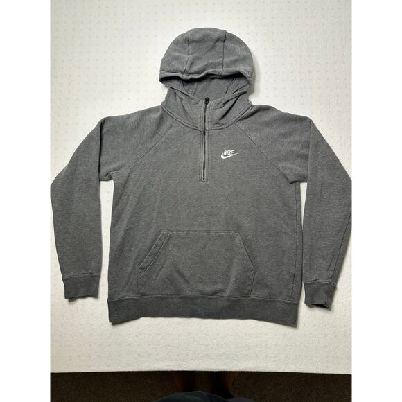 Nike Sportswear Club Fleece Hoodie Medium Gray Half Zip Pullover - Picture 1 of 7